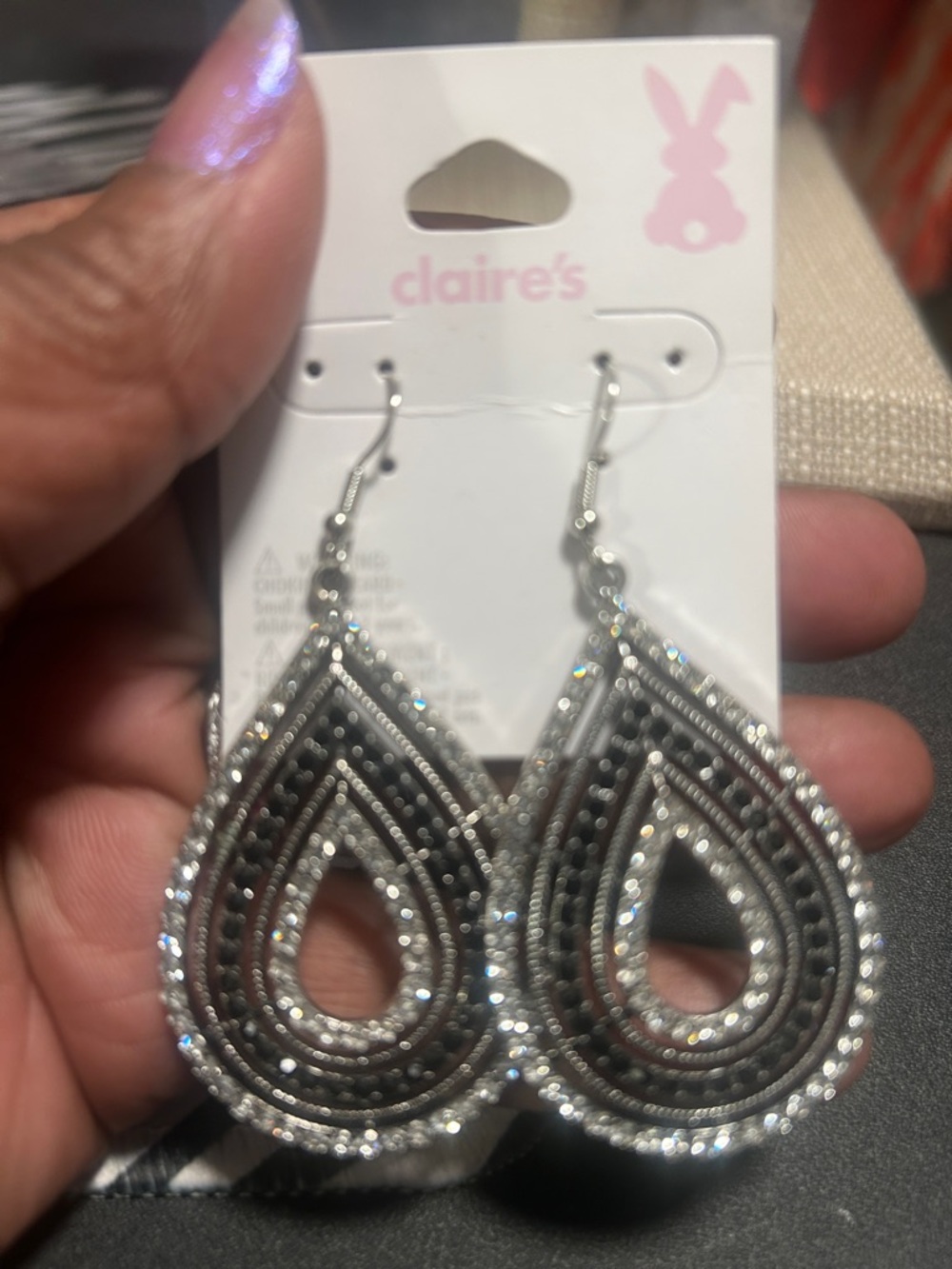 Claire's Silver Sparkling Teardrop Dangle Earrings